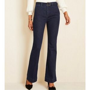 Ann Taylor The Flare High Rise Belted Dark Wash Denim Jeans SZ 2 Retro 70s